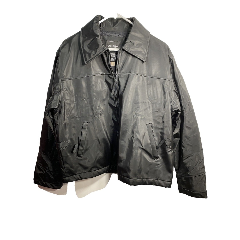 outbrook womens jacket coat size large 12 14 black zip up‎ pockets long sleeve